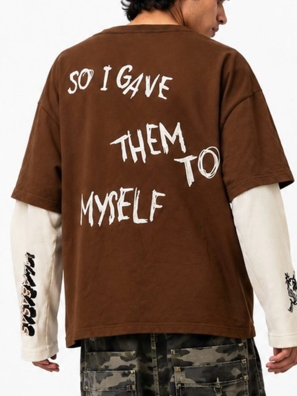 Valabasas "Inheritance" Layered Long Sleeve Tee Brown Size XL